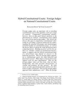 Hybrid Constitutional Courts: Foreign Judges on National Constitutional Courts