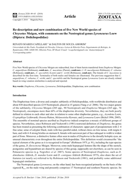 Zootaxa 2520: 49–65 (2010) ISSN 1175-5326 (Print Edition) Article ZOOTAXA Copyright © 2010 · Magnolia Press ISSN 1175-5334 (Online Edition)