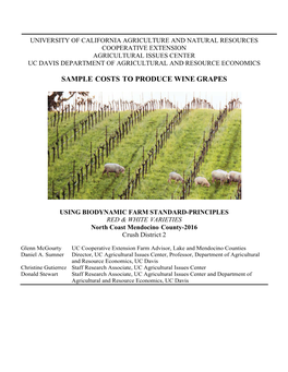 Sample Costs to Produce Wine Grapes Using Biodynamic Farm