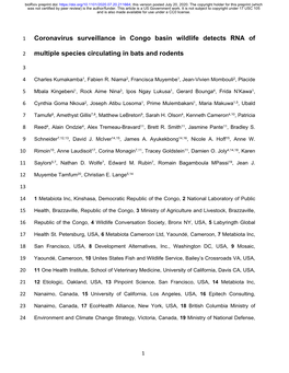 Coronavirus Surveillance in Congo Basin Wildlife Detects RNA of Multiple Species Circulating in Bats and Rodents