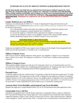 Summary of Leave of Absence Options & Required Documents