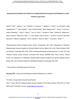 Sequential ALK Inhibitors Can Select for Lorlatinib-Resistant Compound ALK Mutations in ALK