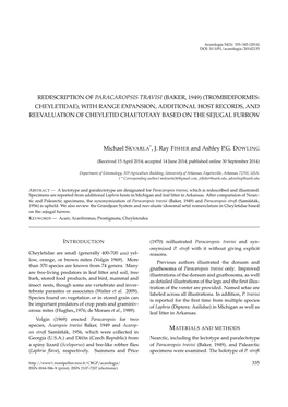 Redescription of Paracaropsis Travisi (Baker, 1949) (Trombidiformes: Cheyletidae), with Range Expansion, Additional Host Records