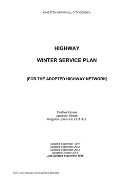 Highway Winter Service Plan