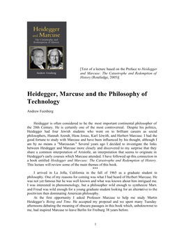 Heidegger, Marcuse and the Philosophy of Technology