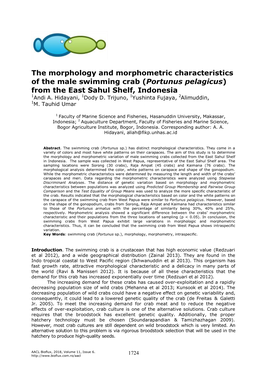 Portunus Pelagicus) from the East Sahul Shelf, Indonesia 1Andi A