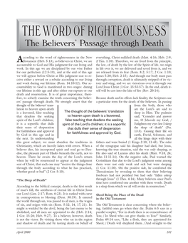 The Word of Righteousness the Believers' Passage Through Death