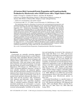 Β-Carotene-Rich Carotenoid-Protein Preparation and Exopolysaccharide Production by Rhodotorula Rubra GED8 Grown with a Yogurt S