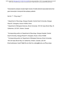 Transcriptome Analysis Reveals Higher Levels of Mobile Element-Associated Abnormal Gene Transcripts in Temporal Lobe Epilepsy Patients