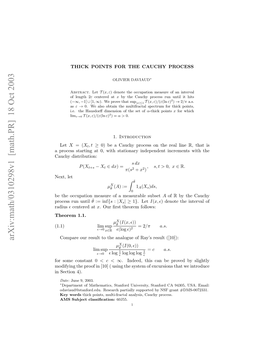 Arxiv:Math/0310298V1 [Math.PR] 18 Oct 2003 Radius 11 Lim (1.1) 1.1