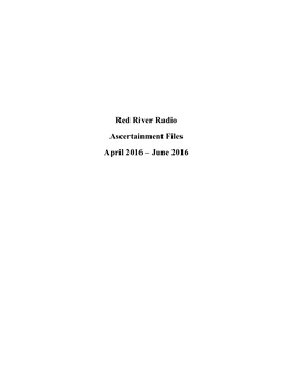 Red River Radio Ascertainment Files April 2016 – June 2016 Red River Radio News Stories