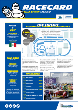 FIA FORMULA E KM the Eprix Track Uses Part of the F1 Circuit CHAMPIONSHIP 17 ROUND 4 TURNS - 12R - 5L MEXICO CITY MEXICO CLOCKWISE