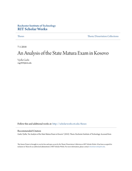 An Analysis of the State Matura Exam in Kosovo Vjolla Gashi Vxg3959@Rit.Edu