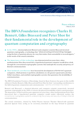 The BBVA Foundation Recognizes Charles H. Bennett, Gilles Brassard