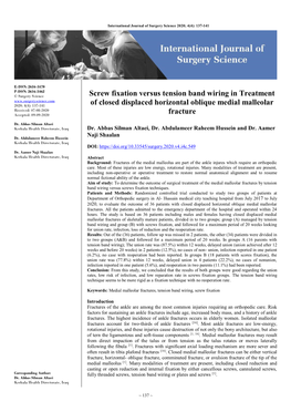 Screw Fixation Versus Tension Band Wiring in Treatment of Closed