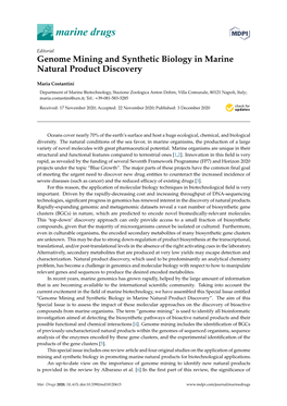 Genome Mining and Synthetic Biology in Marine Natural Product Discovery
