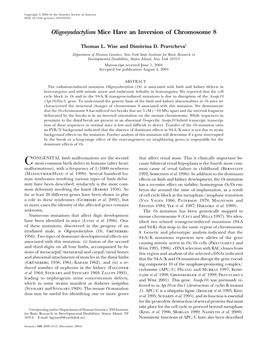 Oligosyndactylism Mice Have an Inversion of Chromosome 8
