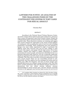 Lawyers for #Ustoo: an Analysis of the Challenges Posed by the Contingent Fee System in Tort Cases for Sexual Assault