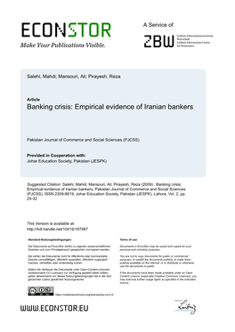 Banking Crisis: Empirical Evidence of Iranian Bankers