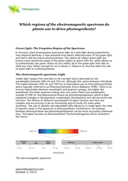 Which Regions of the Electromagnetic Spectrum Do Plants Use to Drive Photosynthesis?
