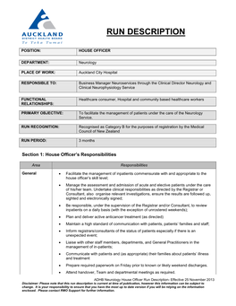 ADHB Neurology House Officer Run Description