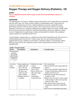 Oxygen Therapy and Oxygen Delivery (Pediatric) - CE