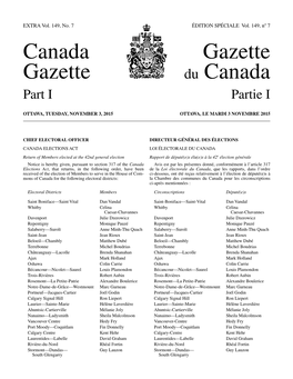 Canada Gazette, Part I, Extra