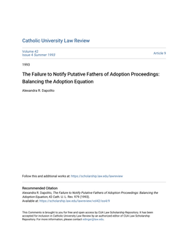 The Failure to Notify Putative Fathers of Adoption Proceedings: Balancing the Adoption Equation