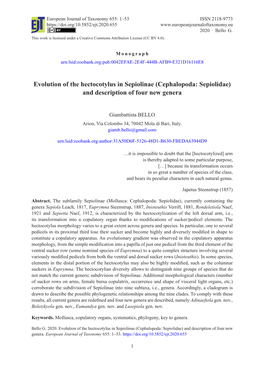 Evolution of the Hectocotylus in Sepiolinae (Cephalopoda: Sepiolidae) and Description of Four New Genera