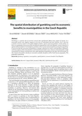 The Spatial Distribution of Gambling and Its Economic Benefits to Municipalities in the Czech Republic