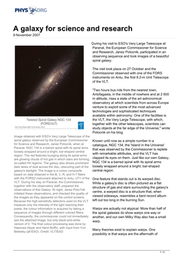 A Galaxy for Science and Research 9 November 2007