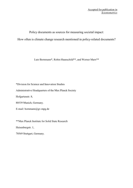 Policy Documents As Sources for Measuring Societal Impact
