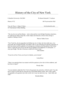 History of the City of New York Syllabus