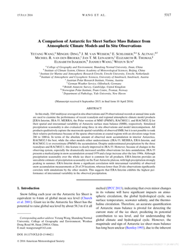 A Comparison of Antarctic Ice Sheet Surface Mass Balance from Atmospheric Climate Models and in Situ Observations