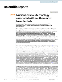 Nubian Levallois Technology Associated with Southernmost Neanderthals James Blinkhorn1,2*, Clément Zanolli3, Tim Compton4, Huw S