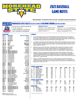 2021 Baseball GAME NOTES