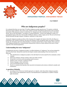Who Are Indigenous Peoples? It Is Estimated That There Are More Than 370 Million Indigenous People Spread Across 70 Countries Worldwide
