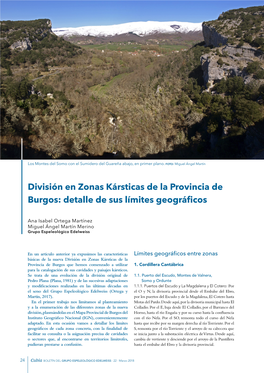 División En Zonas Kársticas De La Provincia De Burgos: Detalle De Sus Límites Geográficos