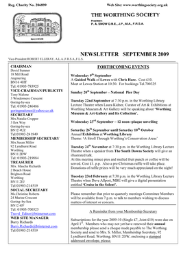 NEWSLETTER SEPTEMBER 2009 Vice-President:ROBERT ELLERAY, A.L.A.,F.R.S.A.,F.L.S