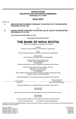 THE BANK of NOVA SCOTIA (Exact Name of Registrant As Specified in Its Charter)