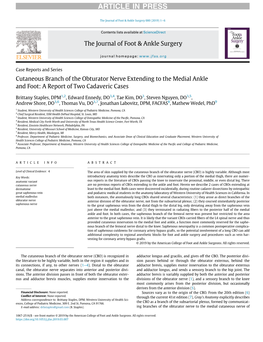 Cutaneous Branch of the Obturator Nerve Extending to the Medial Ankle and Foot: a Report of Two Cadaveric Cases