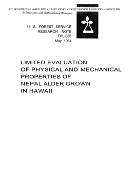 Limited Evaluation of Physical and Mechanical Properties