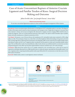 Case of Acute Concomitant Rupture of Anterior Cruciate Ligament and Patellar Tendon of Knee: Surgical Decision Making and Outcome