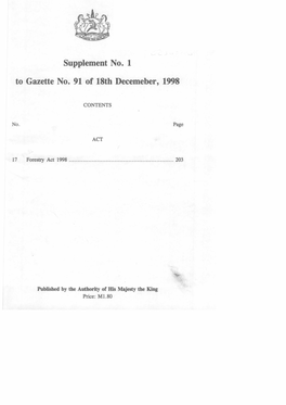 Supplement No. 1 to Gazette No. 91 of 18Th Decemeber, 1998