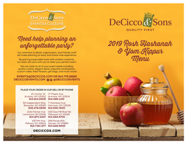 2019 Rosh Hashanah & Yom Kippur Menu