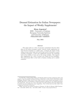 Demand Estimation for Italian Newspapers: the Impact of Weekly Supplements∗