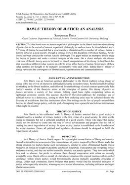 Rawls' Theory of Justice: an Analysis