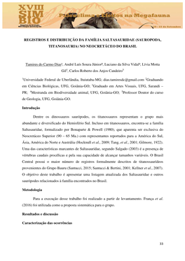 Registros E Distribuição Da Família Saltasauridae (Sauropoda, Titanosauria) No Neocretáceo Do Brasil