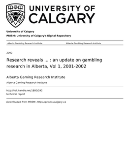 An Update on Gambling Research in Alberta, Vol 1, 2001-2002