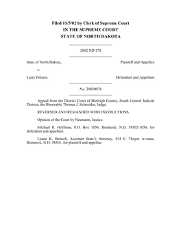 Filed 11/5/02 by Clerk of Supreme Court in the SUPREME COURT STATE of NORTH DAKOTA